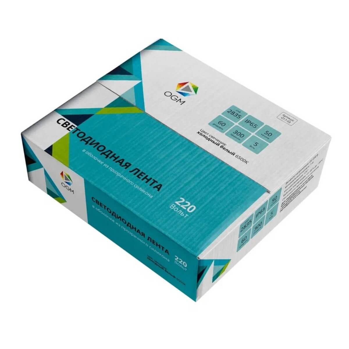 фото влагозащищенная лента ogm 5w/m 60led/m 2835smd холодный белый 50m o17-03 | 220svet.ru