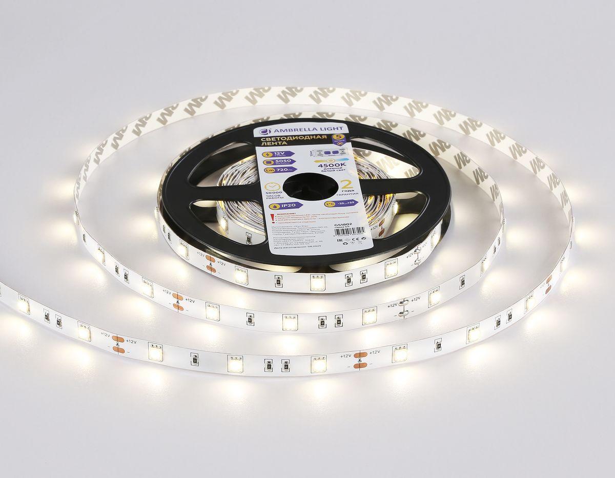 фото светодиодная лента дневной белый ambrella light 7,2w/m 30led/m 5050smd 4500к 5m gs1802 | 220svet.ru