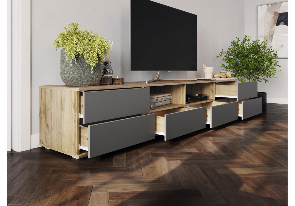 фото тв-тумба woodville маллоу дуб вотан / графит софт 563535 | 220svet.ru