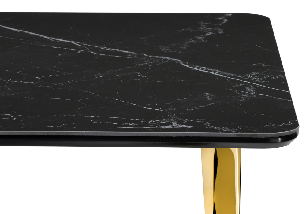 фото керамический стол woodville селена 3 140х80 черный мрамор / золото 606405 | 220svet.ru