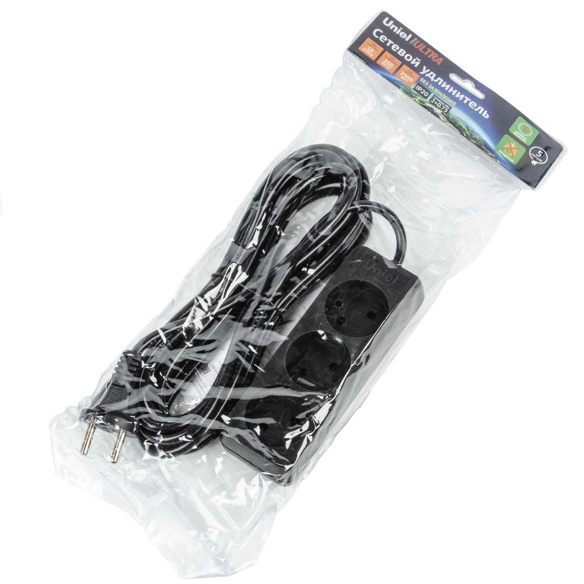 фото удлинитель uniel ultra 3гн х 5м б/з s-cu3-5 black ul-00009985 | 220svet.ru