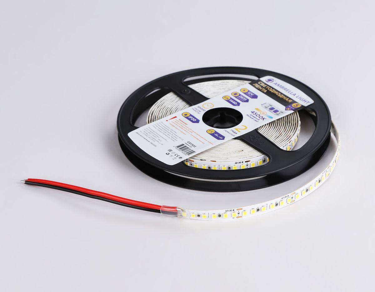 фото светодиодная лента дневной белый ambrella light 14,4w/m 180led/m 2835smd 4500к 5m gs1302 | 220svet.ru