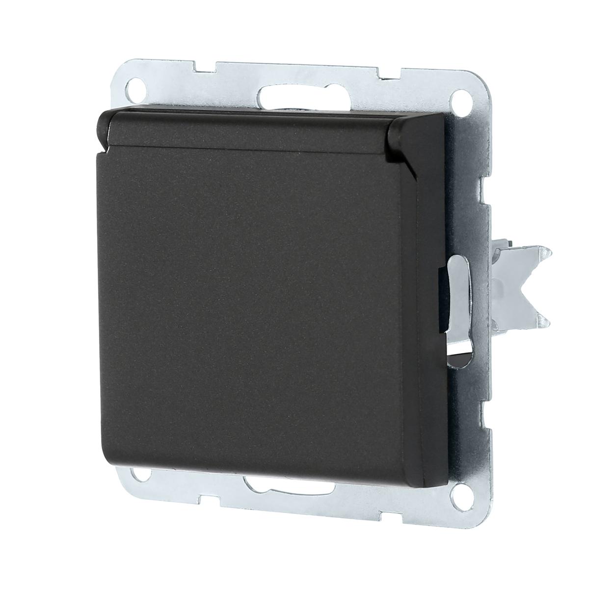 фото розетка lk studio с з/к, шторками и крышкой (черный бархат) lk60 863408-1 | 220svet.ru