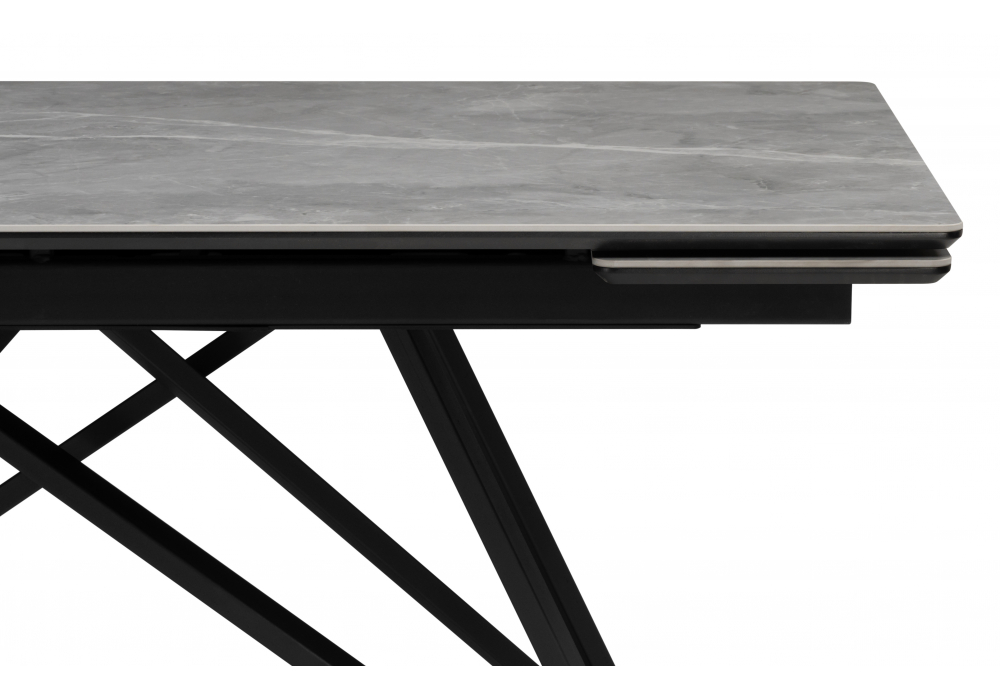 фото керамический стол раскладной woodville вилсон 140(200)х80 серый мрамор larka grey / черный 625959 | 220svet.ru