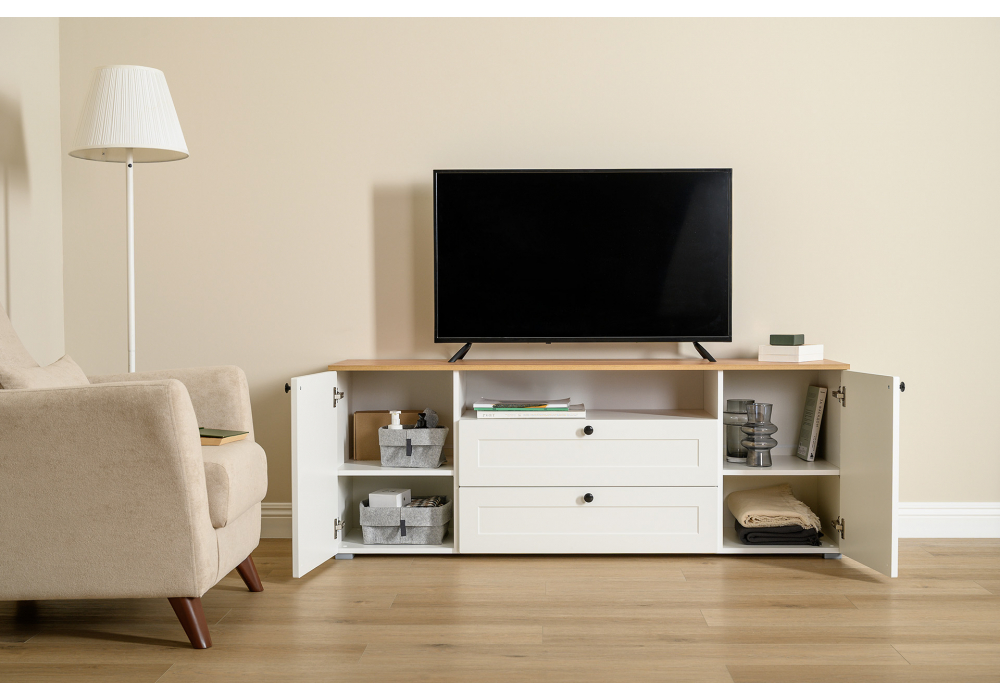 фото тв-тумба woodville опра белый шагрень / дуб золотой craft 676802 | 220svet.ru