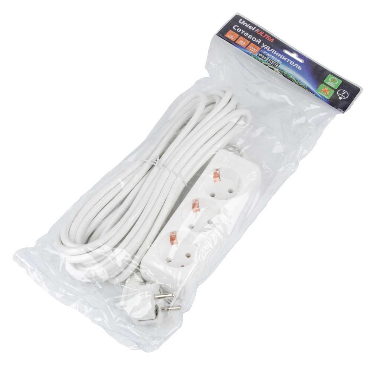 фото удлинитель uniel ultra 3гн х 7м с/з s-gcu3-7 white ul-00010003 | 220svet.ru