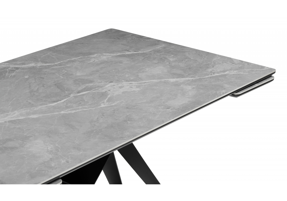 фото керамический стол раздвижной woodville блэкберн 140(200)х80 серый мрамор larka grey / черный 625933 | 220svet.ru