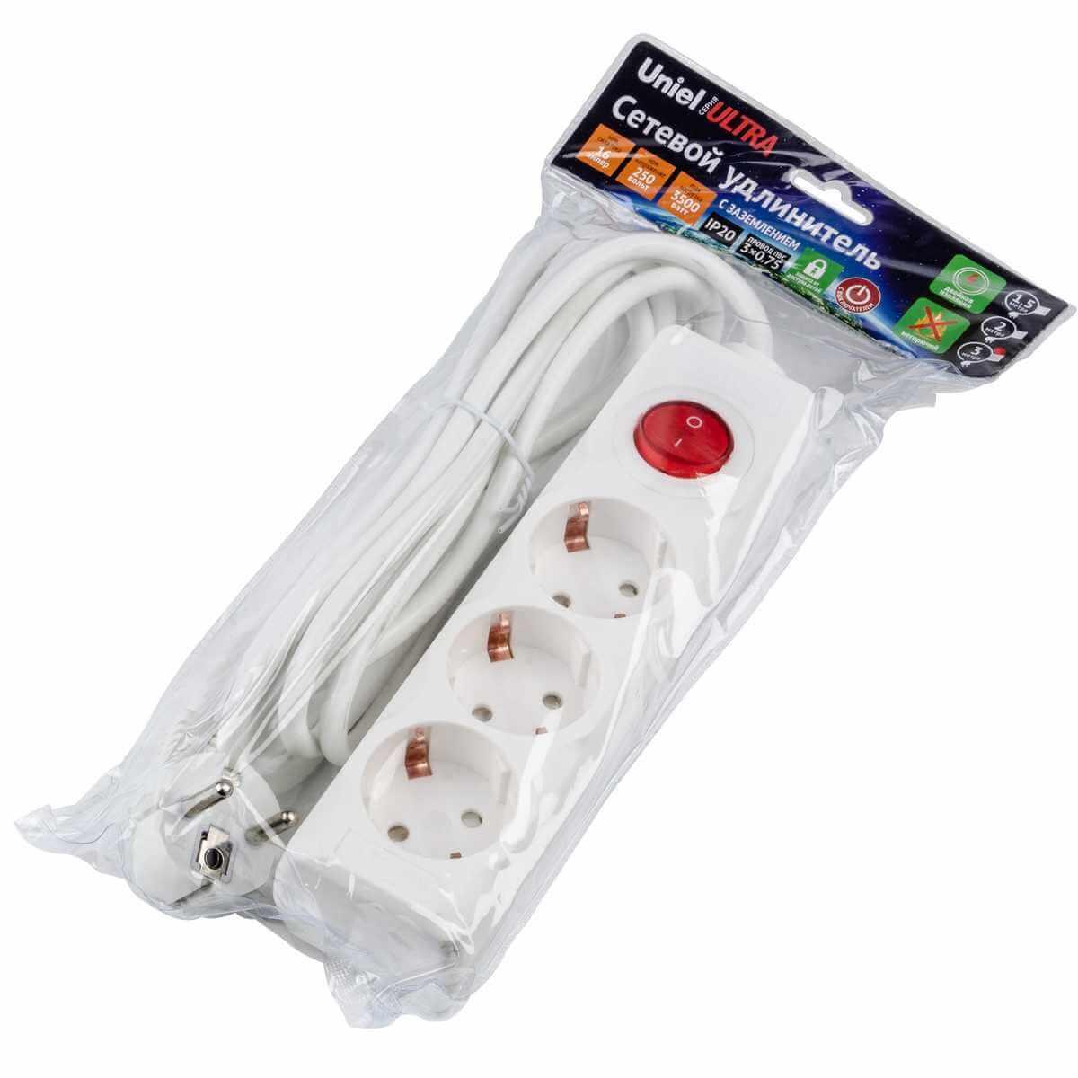 фото удлинитель uniel ultra 3гн х 3м с/з s-gcu3-3b white ul-00010016 | 220svet.ru