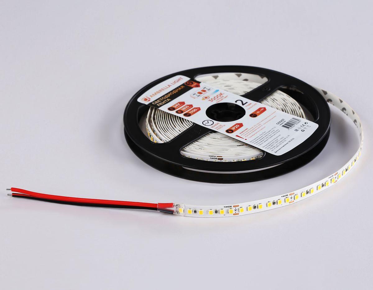 фото светодиодная лента теплый белый ambrella light 14,4w/m 180led/m 2835smd 3000к 5m gs3201 | 220svet.ru