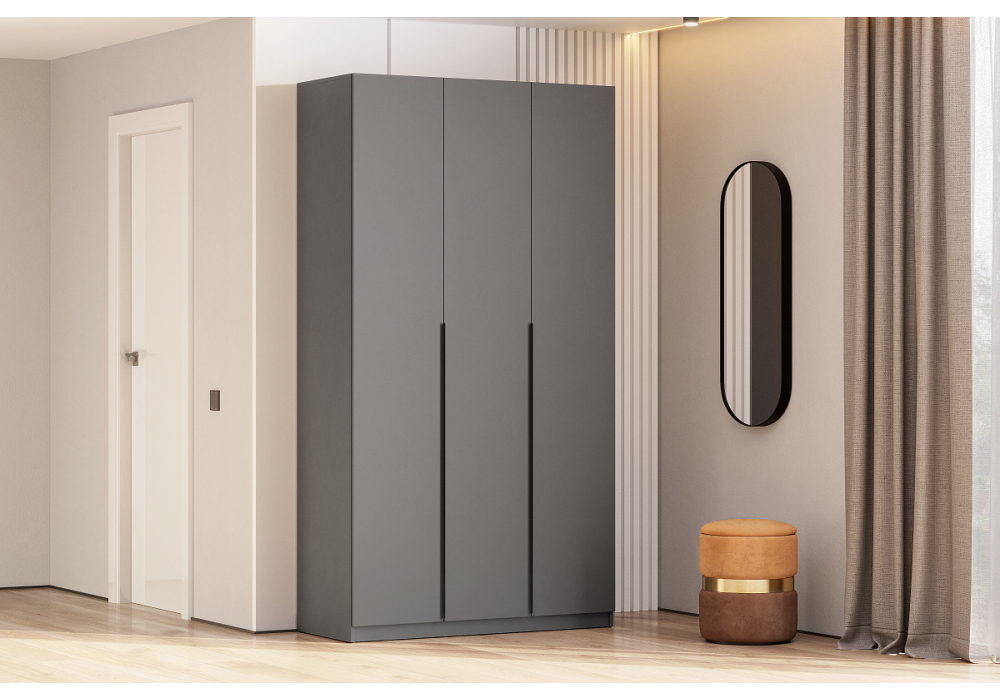 фото шкаф трехстворчатый woodville даиго графит серый 593700 | 220svet.ru
