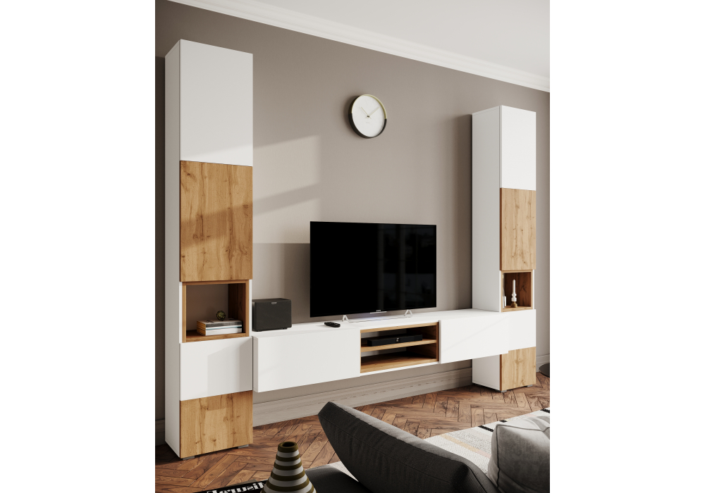 фото тв-тумба woodville лонгфорд белый / дуб вотан 563530 | 220svet.ru