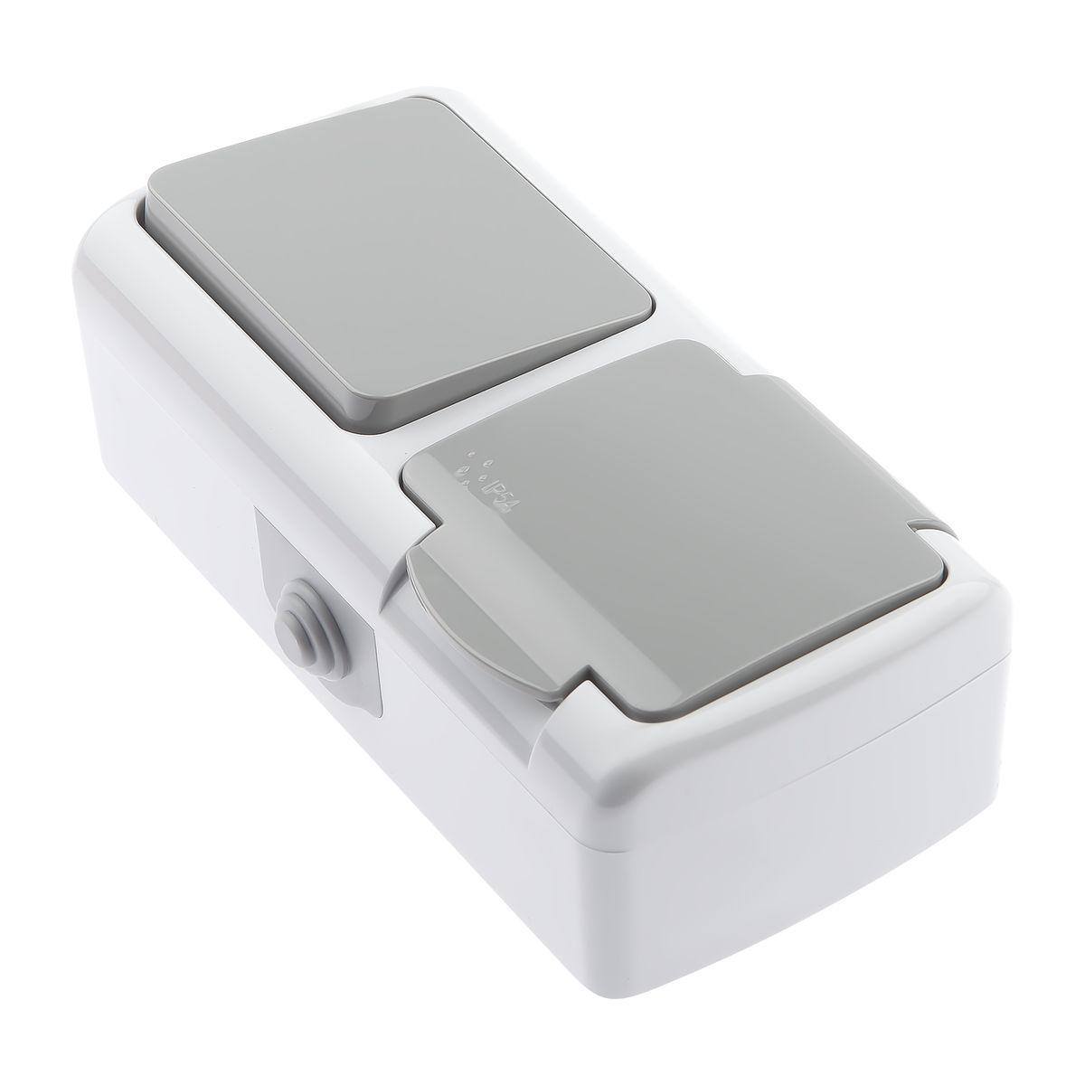 фото блок розетка-выключатель эра ip54 16/10a 250v с крышкой 5-701-03 б0050947 | 220svet.ru