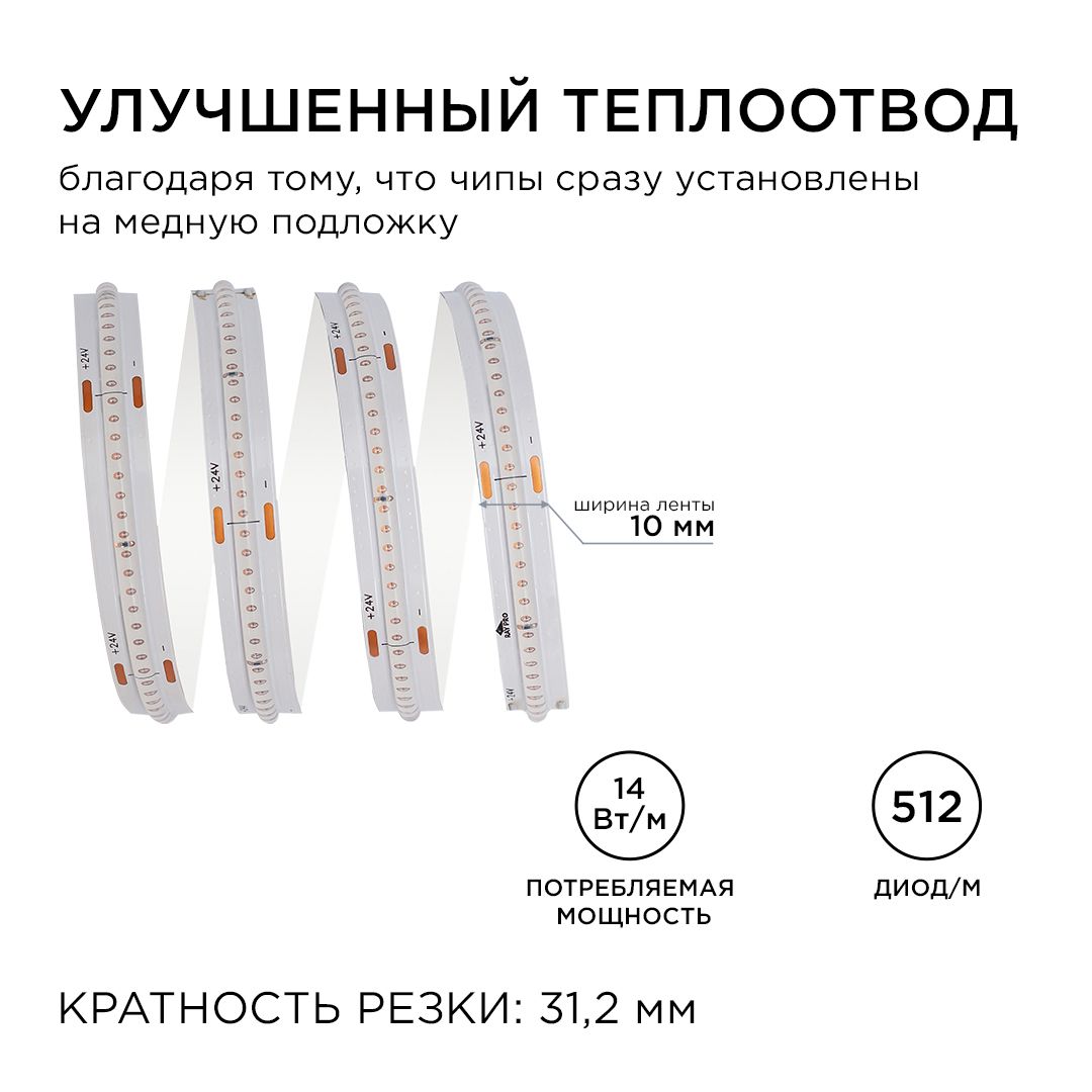 фото лента apeyron 14w/m 512led/m cob синий 2m 207оо | 220svet.ru