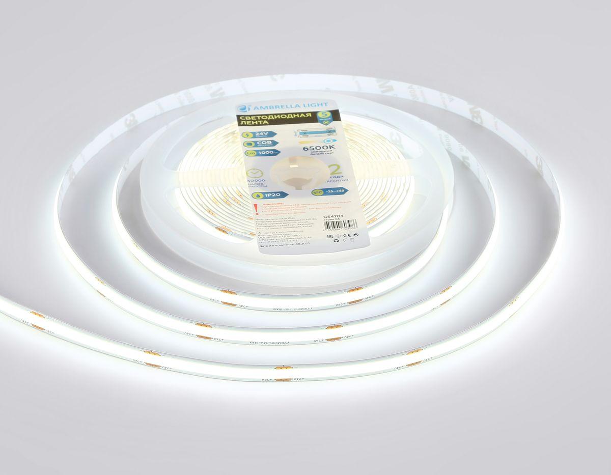 фото светодиодная лента холодный белый ambrella light 12w/m 480led/m cob 6500к 5m gs4703 | 220svet.ru