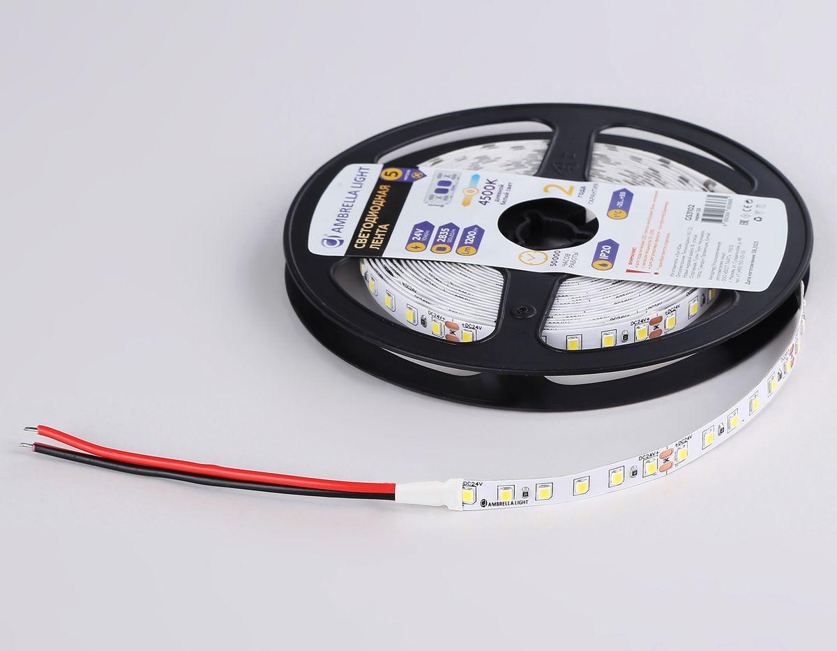 фото светодиодная лента дневной белый ambrella light 10w/m 120led/m 2835smd 4500к 5m gs3102 | 220svet.ru