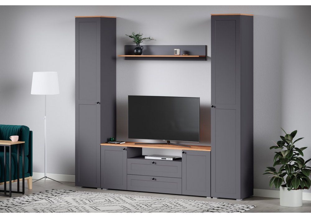 фото тв-тумба woodville опра серый графит / дуб золотой craft 676803 | 220svet.ru